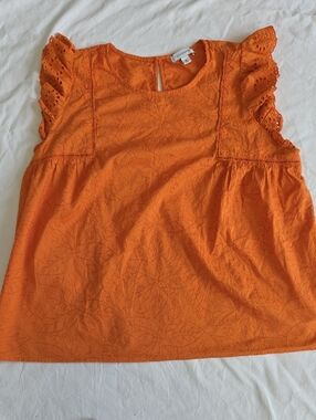 Calligraphie Anthropologie Embroidered Boho Peasant Blouse 100% Cotton Orange XL